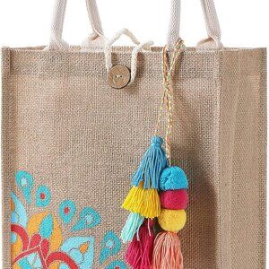 Beach Bag for Women, Straw Beach Tote Bag with Pocket Tassel Handle Waterproof L